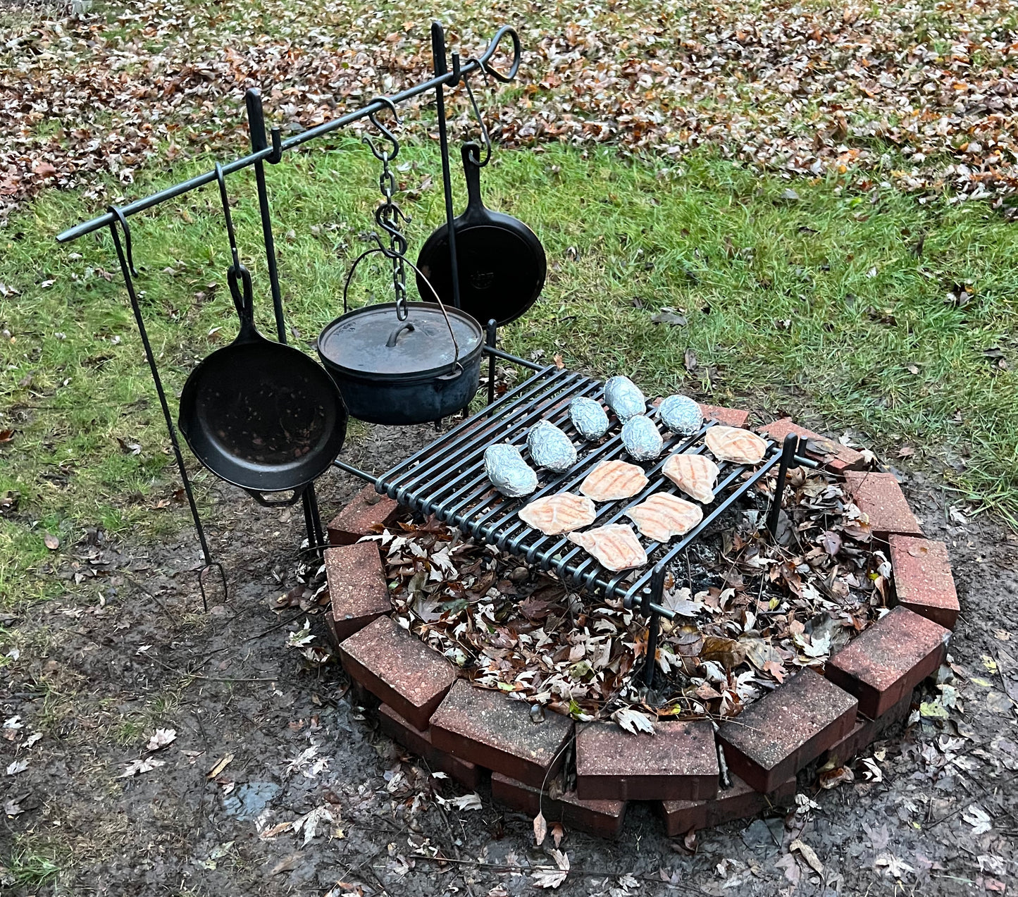 Hand Forged XL Cowboy Camp Grill with Dutch Oven Tripod